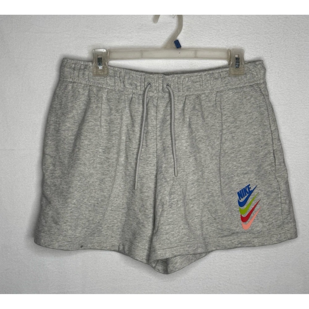 Nike Sportswear Stacked Swoosh Fleece Shorts Gray Athleisure Women's L Lounge